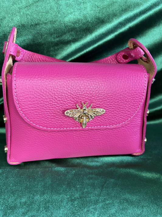 Italian Leather Mini-Purse with Gold-Toned Hardware in Fuschia