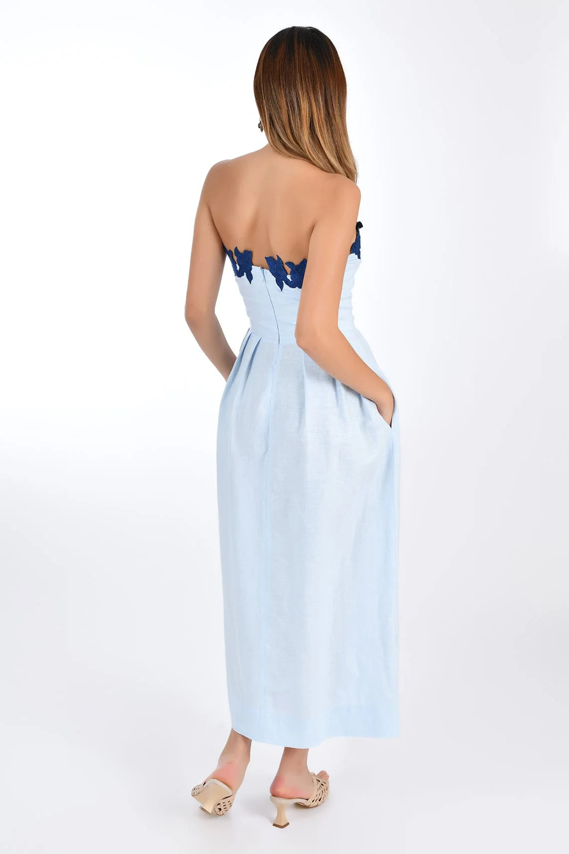 Fanm Mon Lorr Linen Dress with Hand Embroidered Flowers