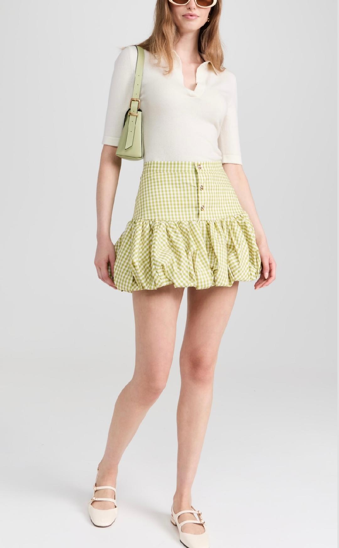 Caroline Constas Pistachio Gingham Mini-Skirt