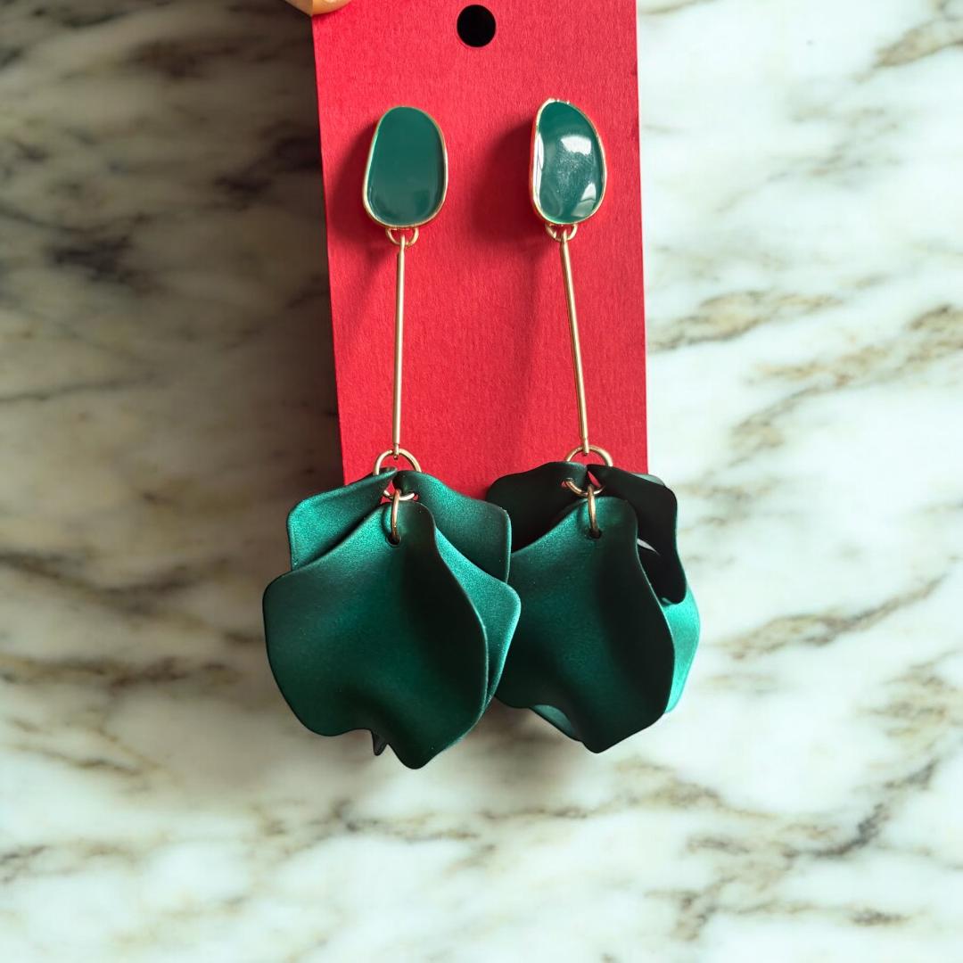 Flower Drop Dangle Earrings-Emerald Green