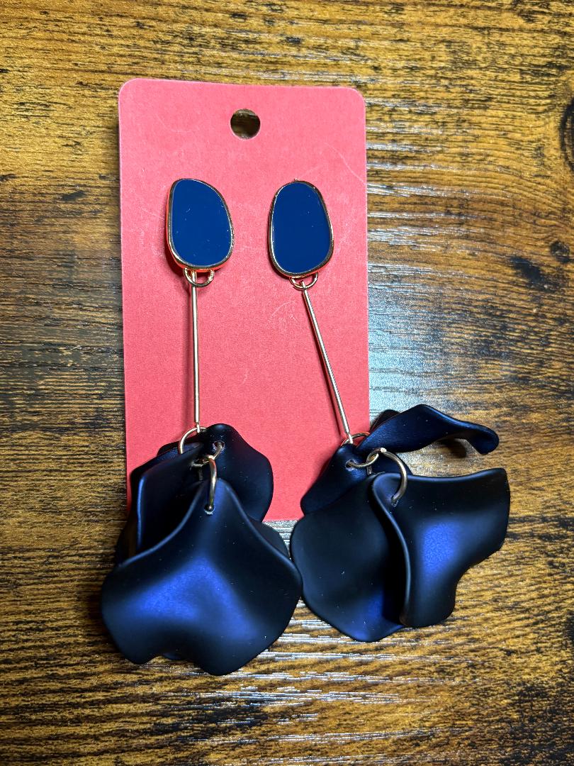 Flower Drop Dangle Earrings-Navy Blue