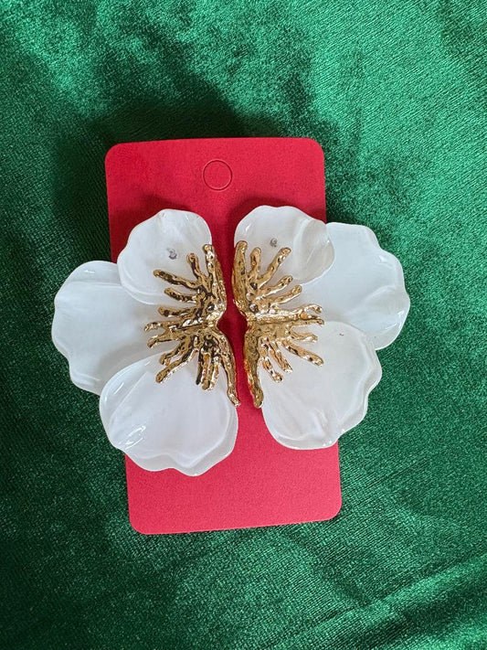 Half Petal White Earrings with Gold Detail