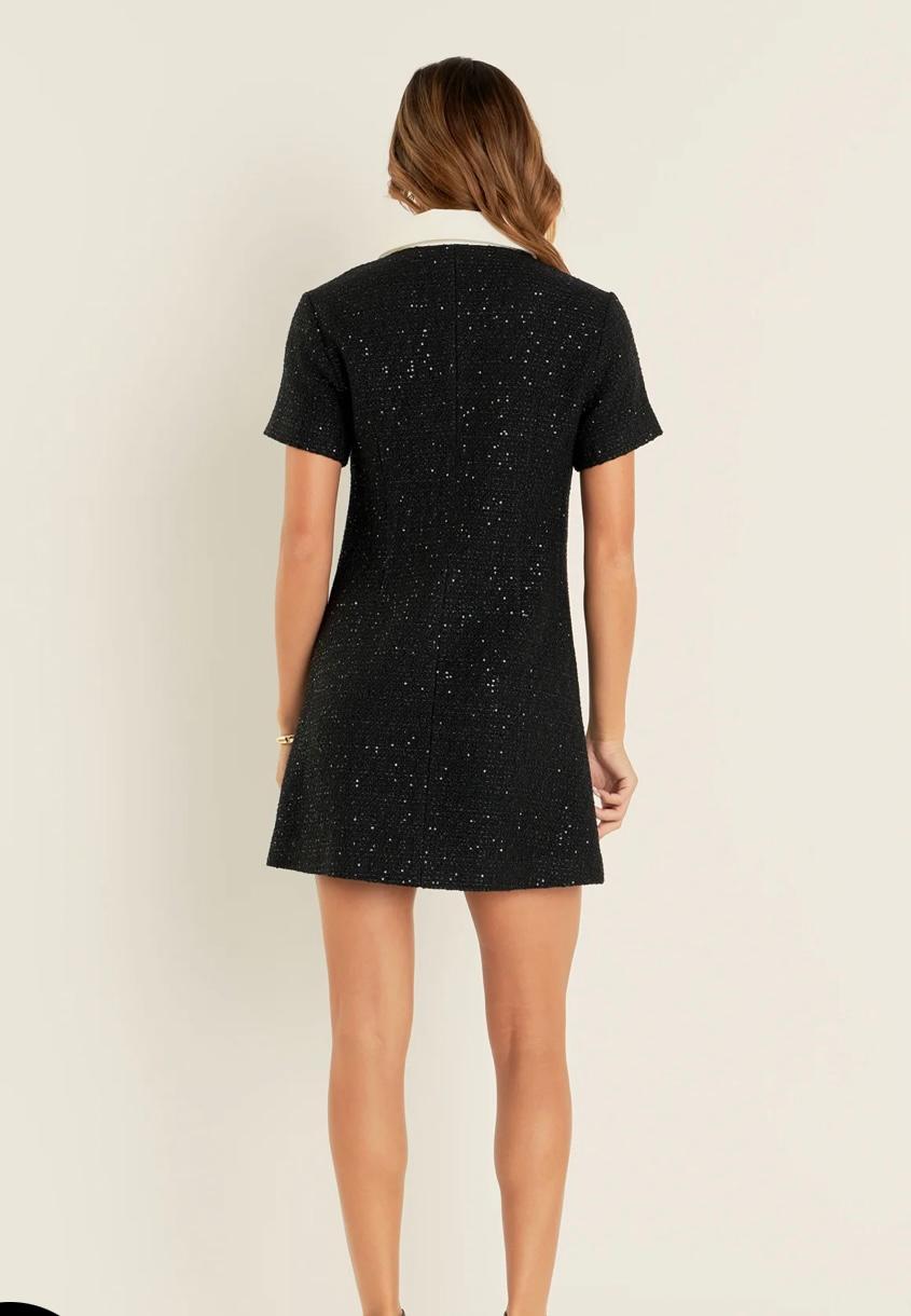 Collar Pointed Tweed Mini Dress-English Factory