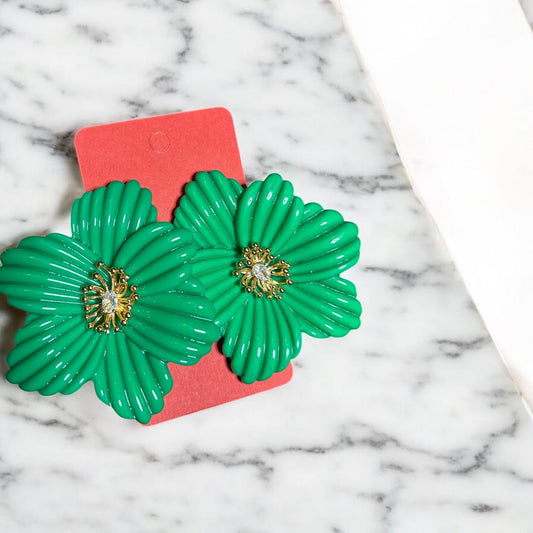 Large Green Flower Earrings