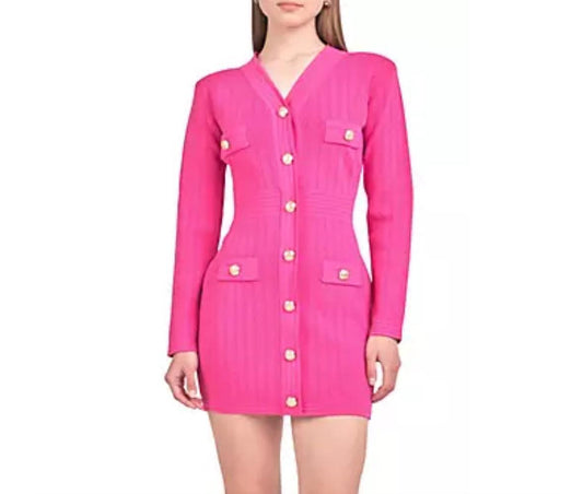 Endless Rose-Long Sleeve Knit Mini-Dress in Fuschia