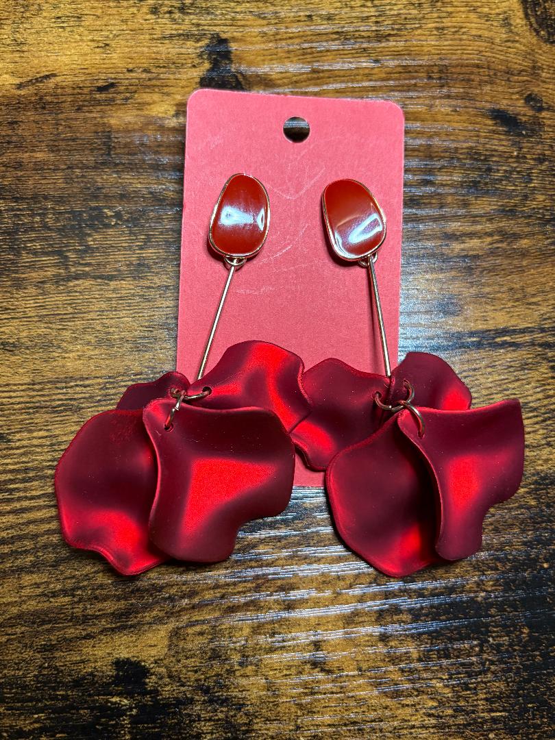 Flower Drop Dangle Earrings-Red