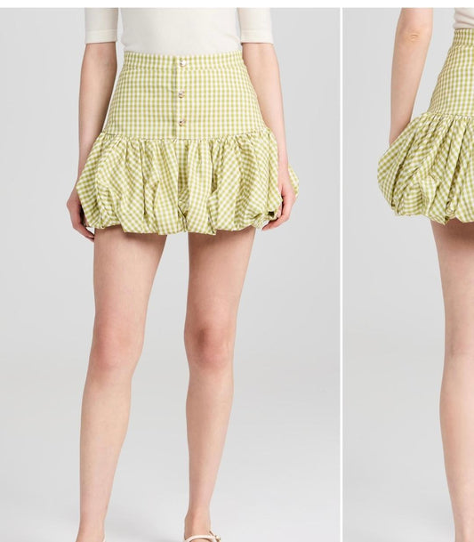 Caroline Constas Pistachio Gingham Mini-Skirt
