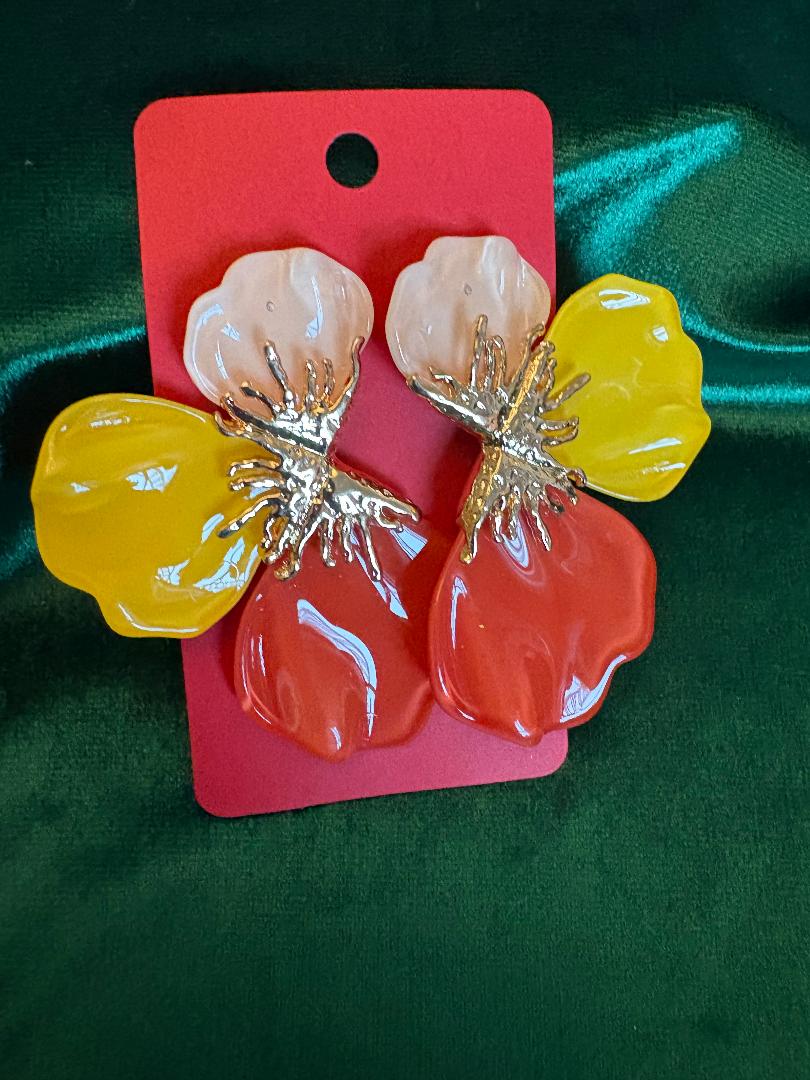 Half Petal Multi-Color Earrings with Gold Detail
