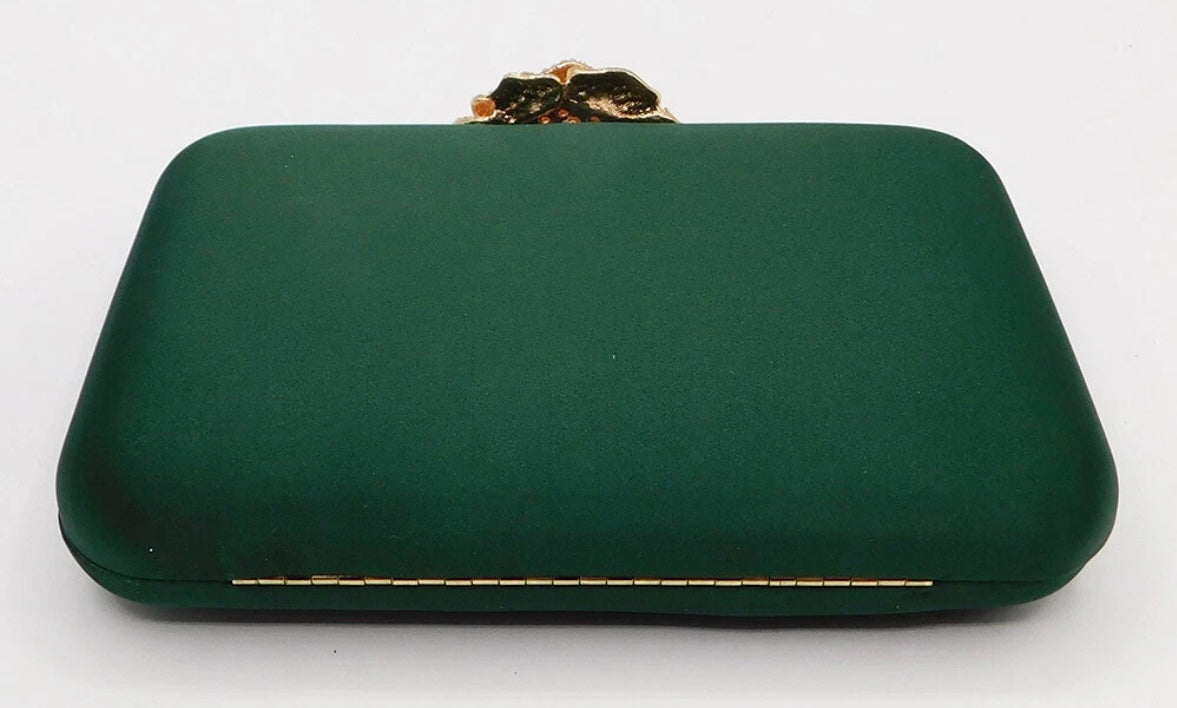 Evening Handbag with Rhinestone Rose-Emerald Green