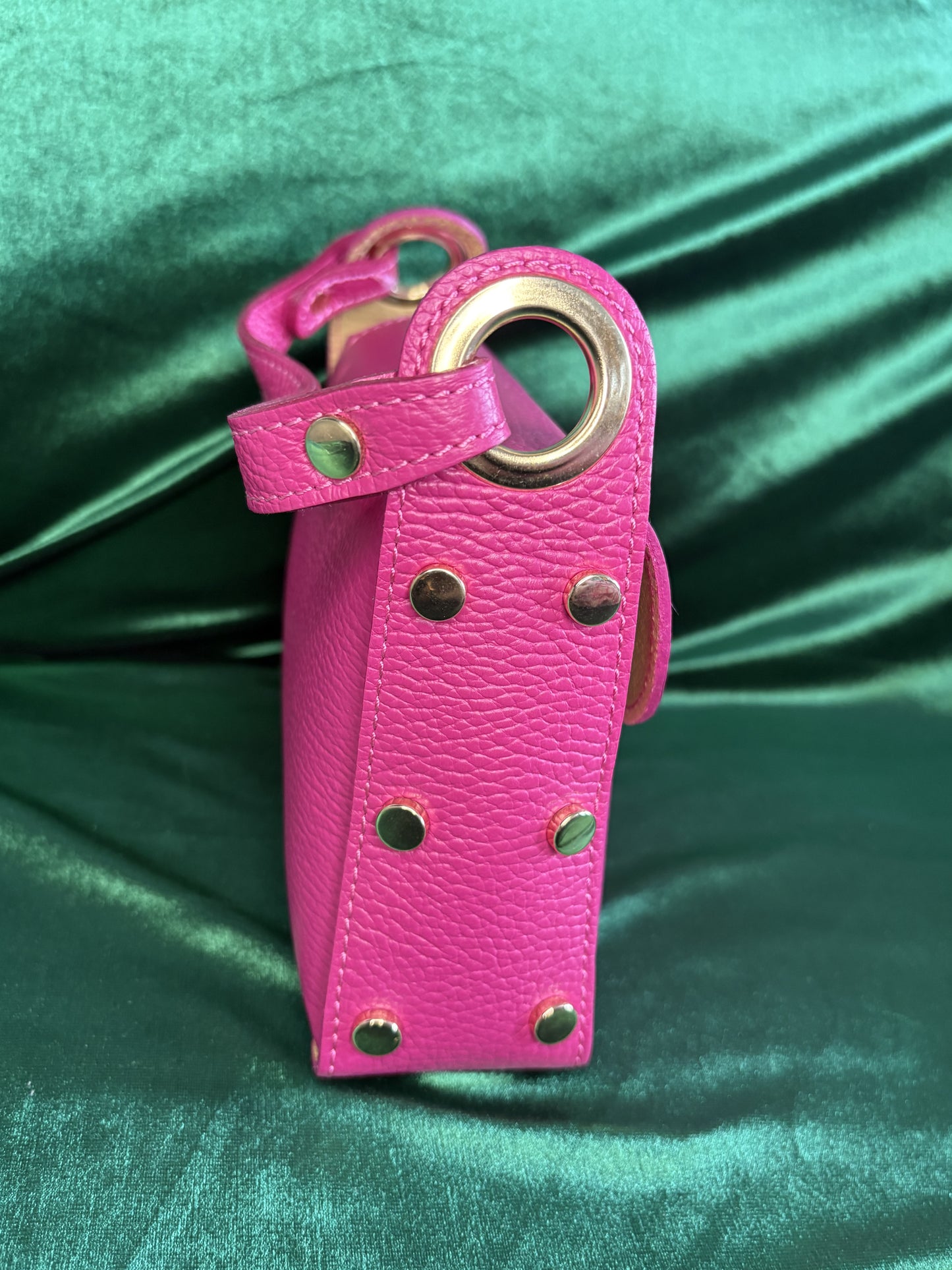 Italian Leather Mini-Purse with Gold-Toned Hardware in Fuschia
