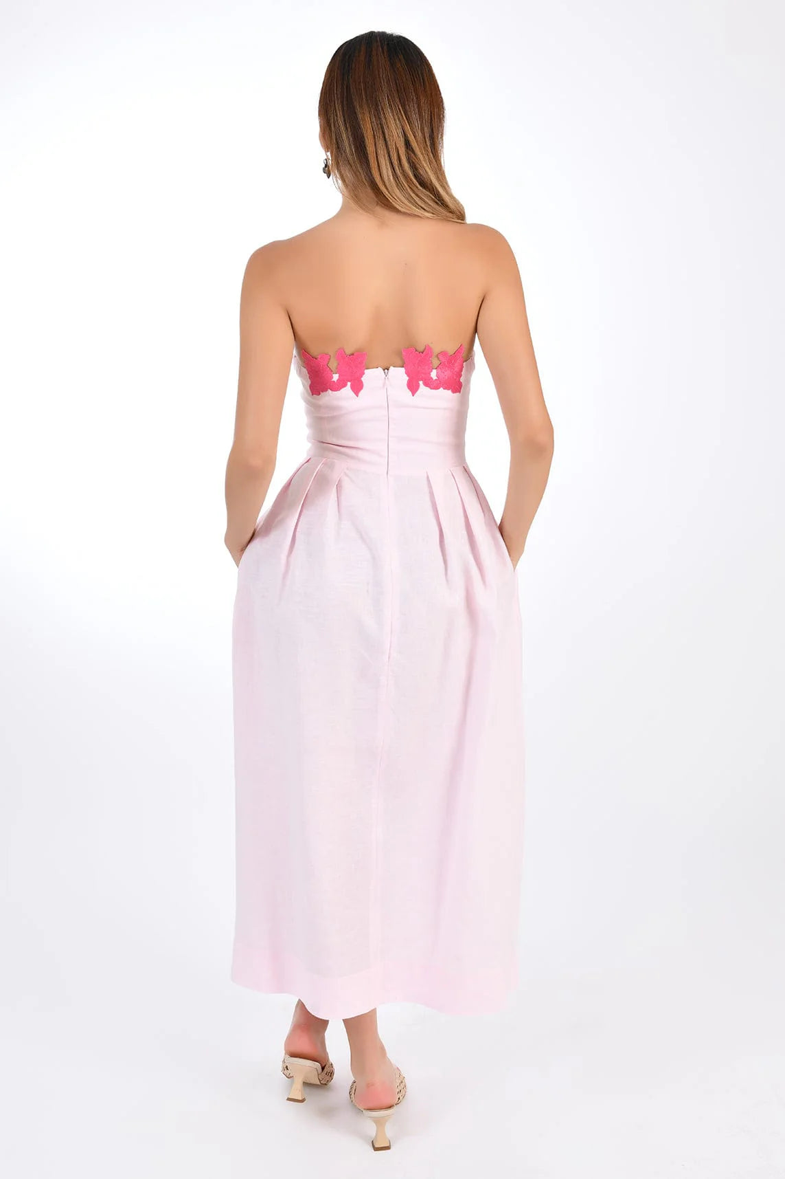 Fanm Mon Lorr Linen Dress with Hand Embroidered Flowers