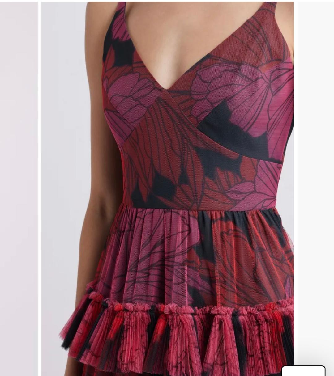 HUTCH-Freya Tulle Plisse Ruffle Gown, Pink Floral