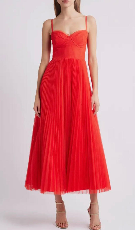 HUTCH-Corset Pleated Maxi Dress