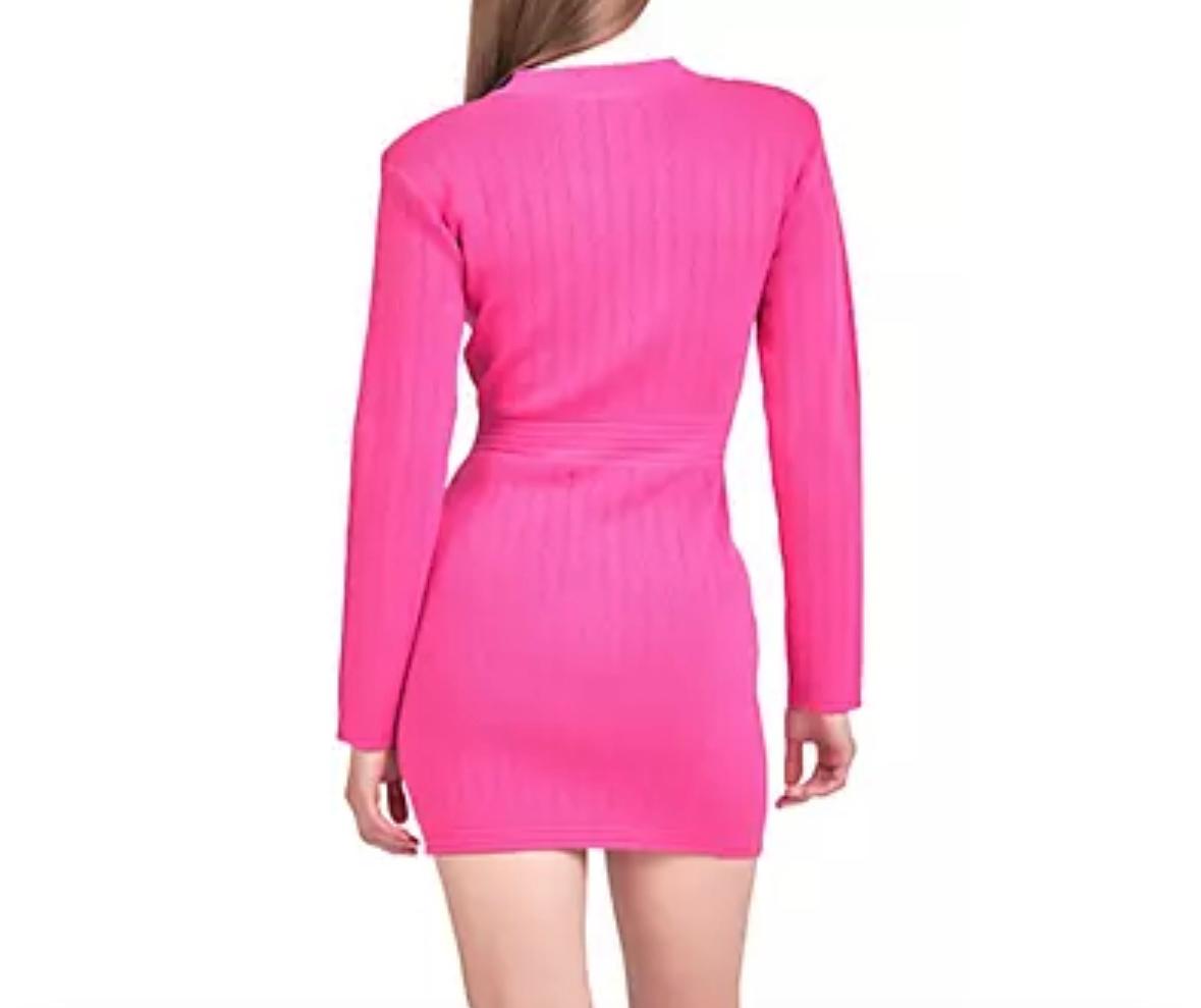 Endless Rose-Long Sleeve Knit Mini-Dress in Fuschia